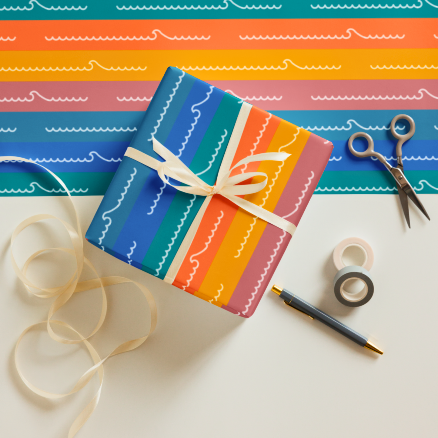 Colorful Sunset Waves Wrapping Paper
