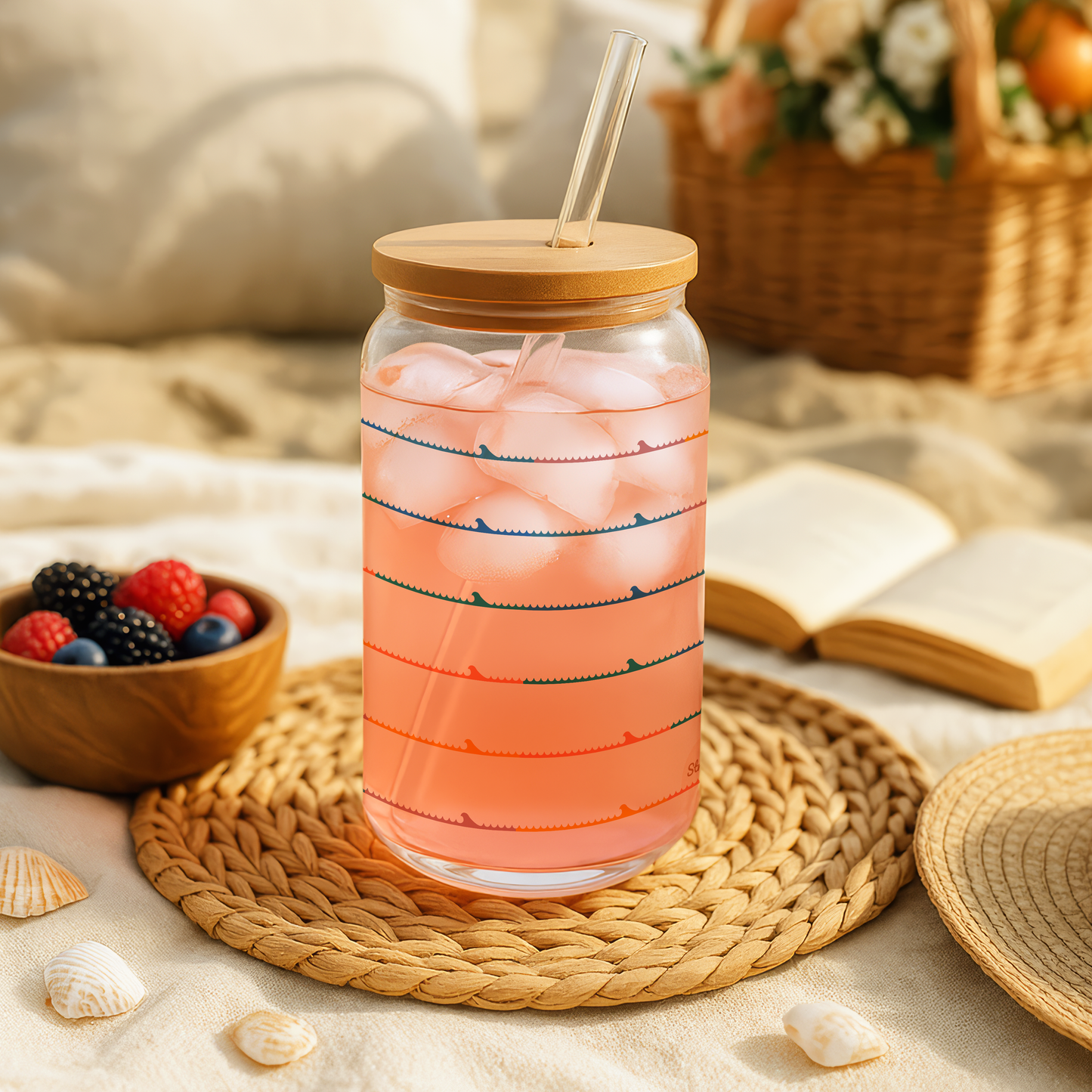 Colorful Ocean Wave 16 oz. Sipper Glass