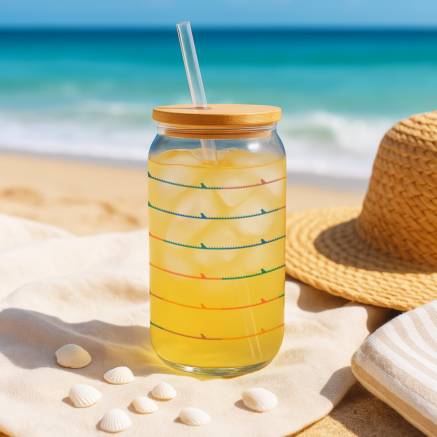 Colorful Ocean Wave 16 oz. Sipper Glass