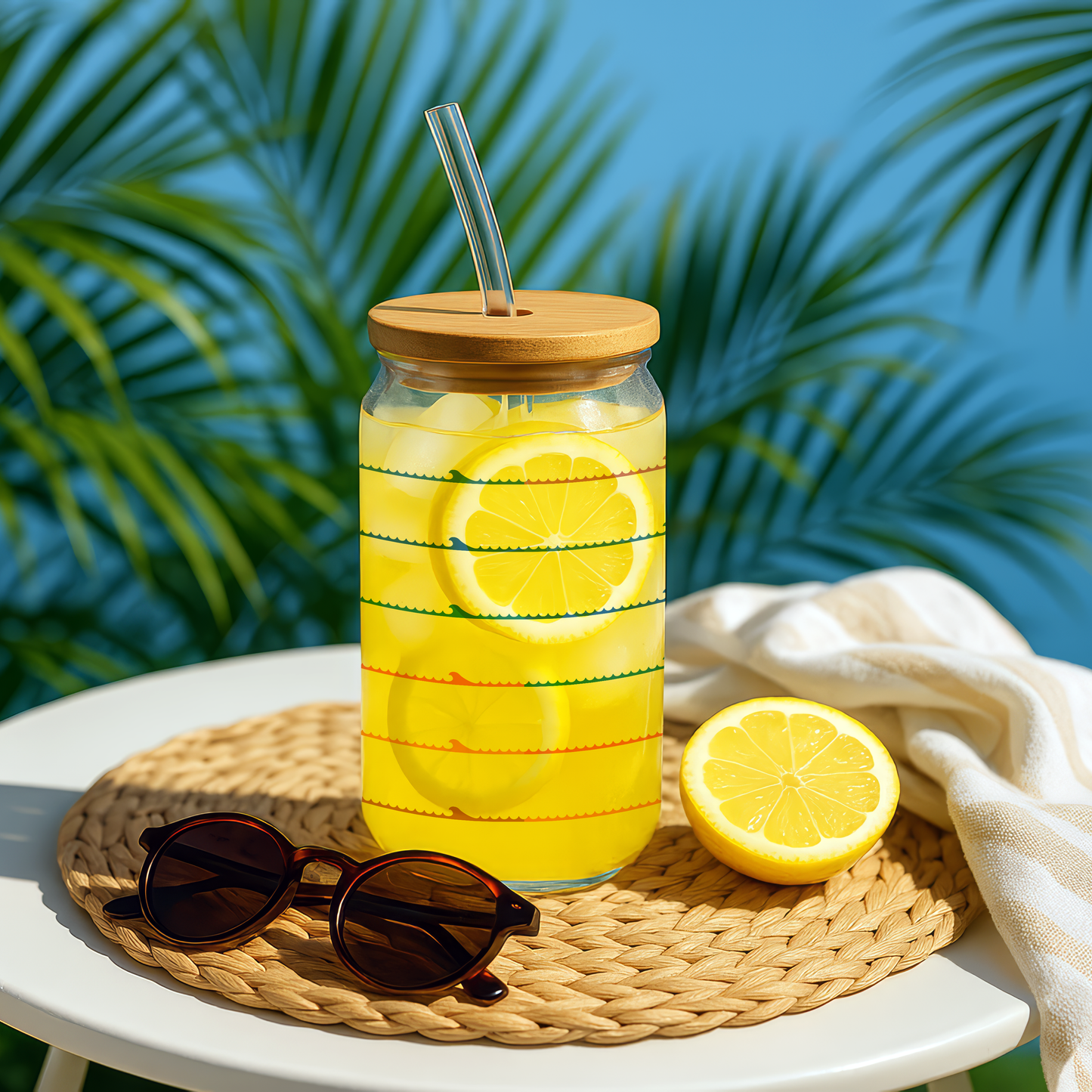 Colorful Ocean Wave 16 oz. Sipper Glass
