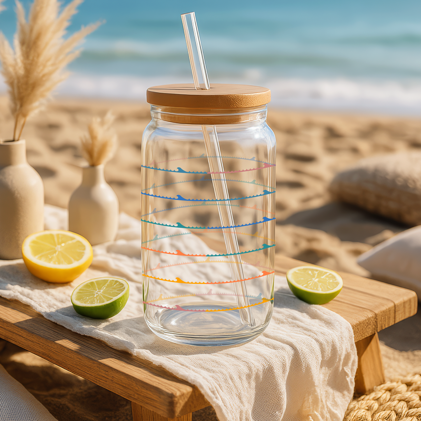 Colorful Ocean Wave 16 oz. Sipper Glass