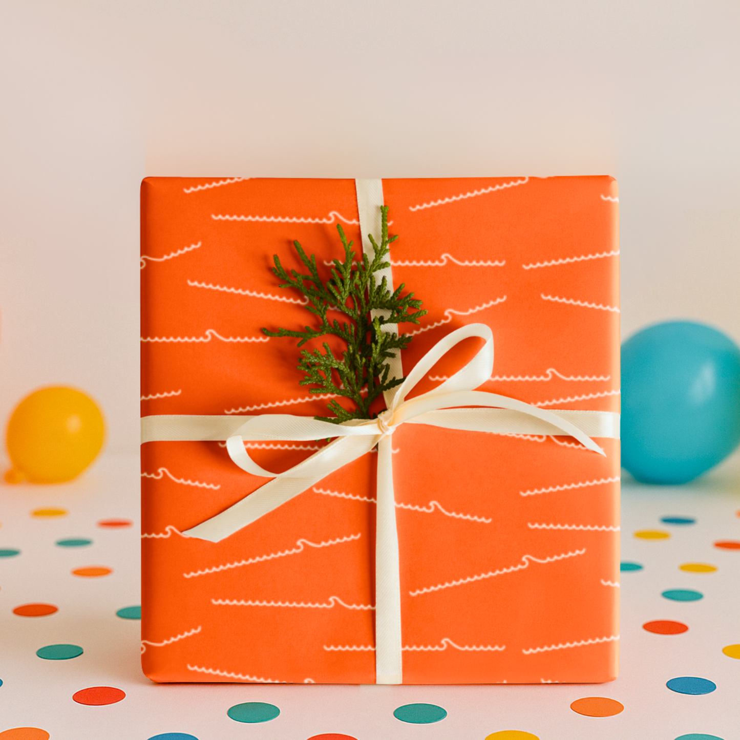 Orange Scattered Waves Gift Wrap Paper