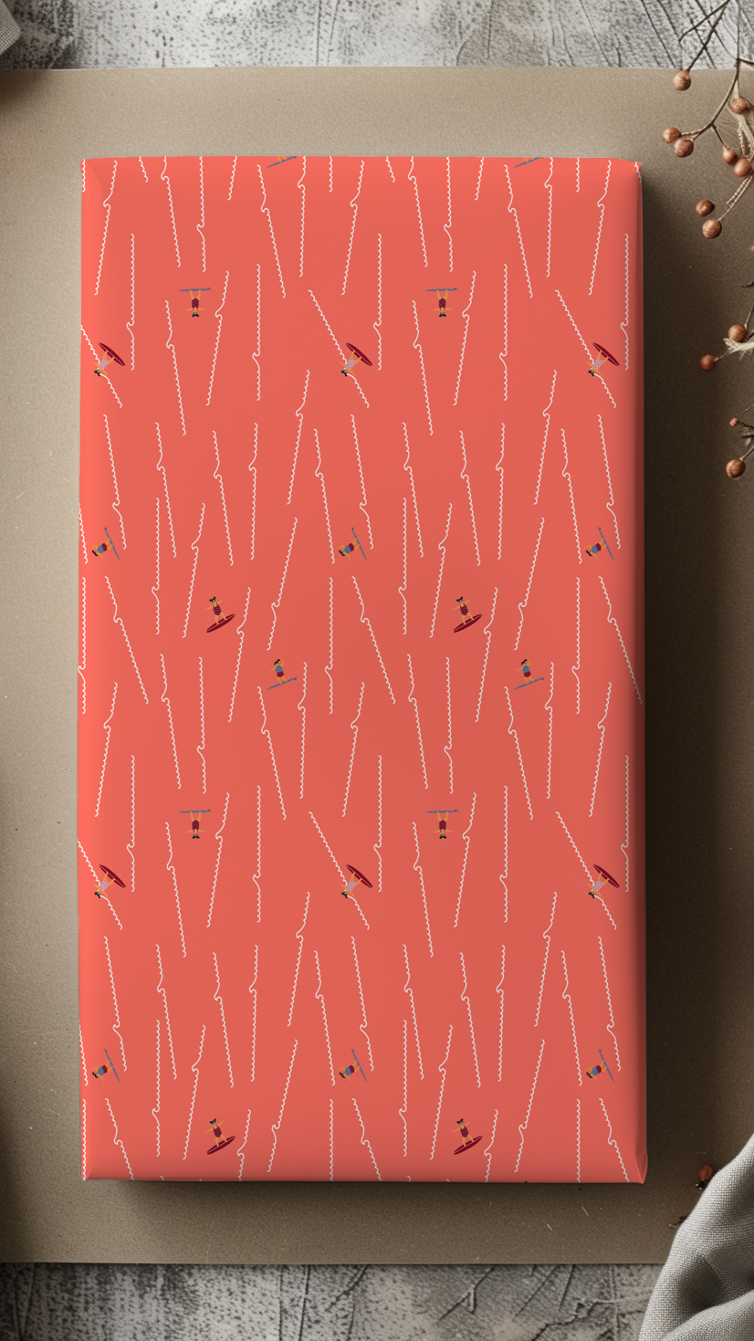 Coral Pink Surfer Wrapping Paper