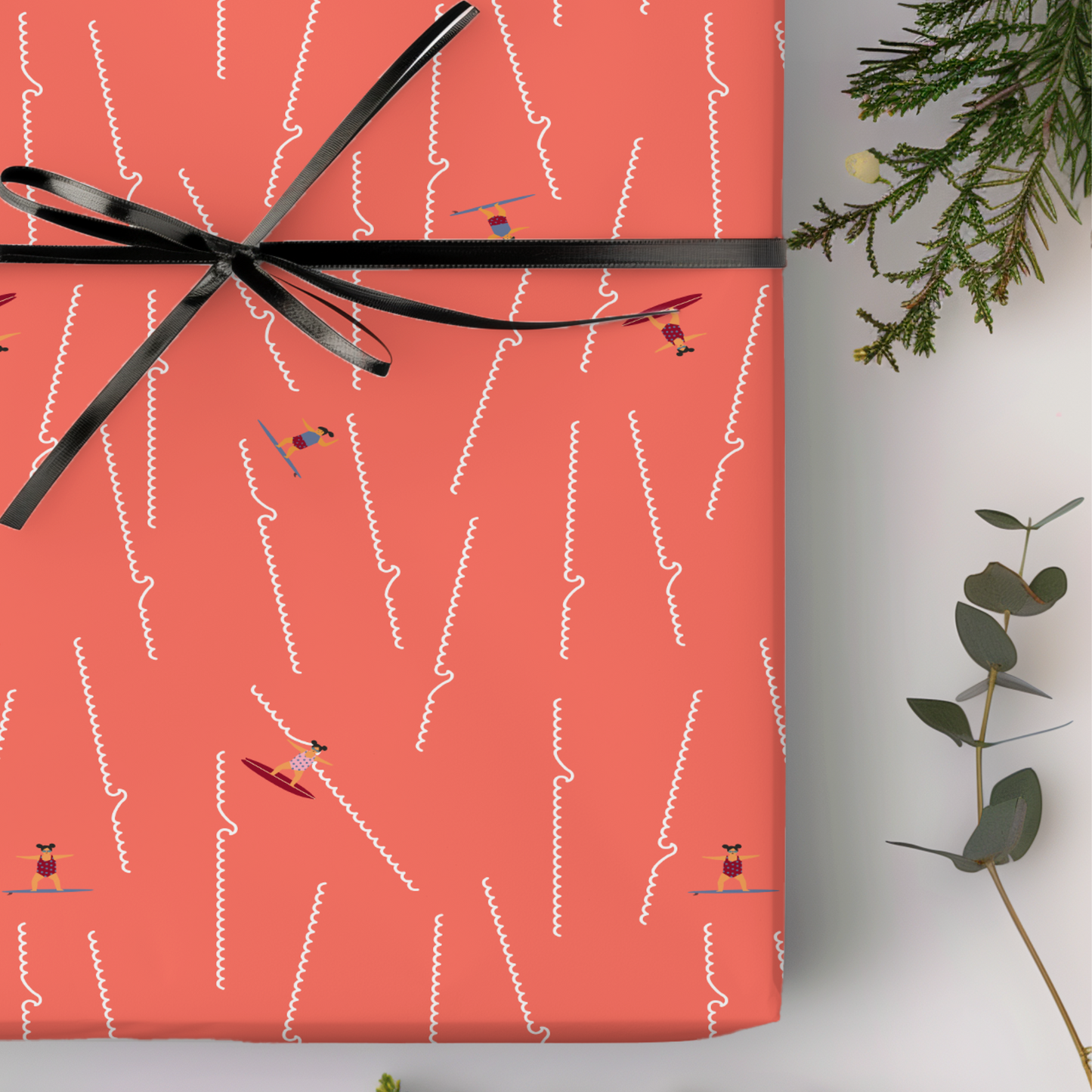 Coral Pink Surfer Wrapping Paper