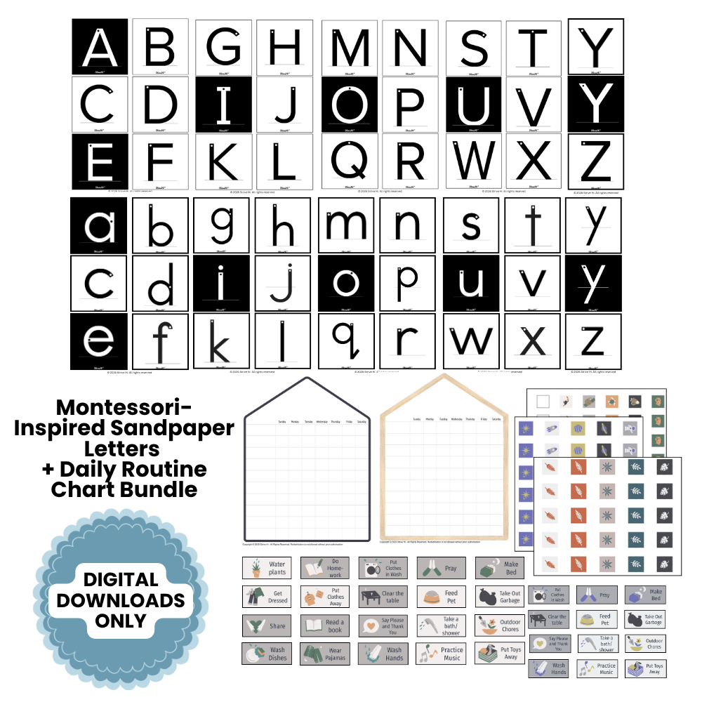 Montessori-Inspired Sandpaper Letters + Daily Routine Chart Bundle | Printable Digital Download